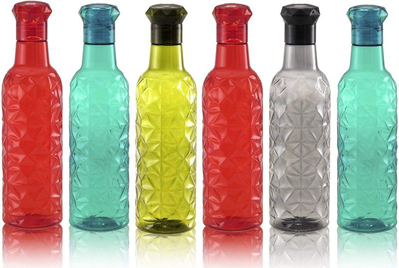 T TOPLINE Plastic crystal shap diamond cap fridge water bottle set for school office pack -6 1000 ml Bottle  (Pack of 6, Multicolor, Plastic)
