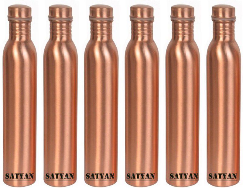 Satyan COPPER WATER BOTTLE, 1000 ML, LEAK PROOF 1000 Bottle  (Pack of 6, Brown, Copper)