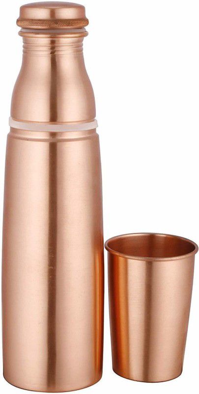 COPPERTOWN Bottles for Water 1100 ml with glass 1100 ml Bottle  (Pack of 2, Copper, Copper)