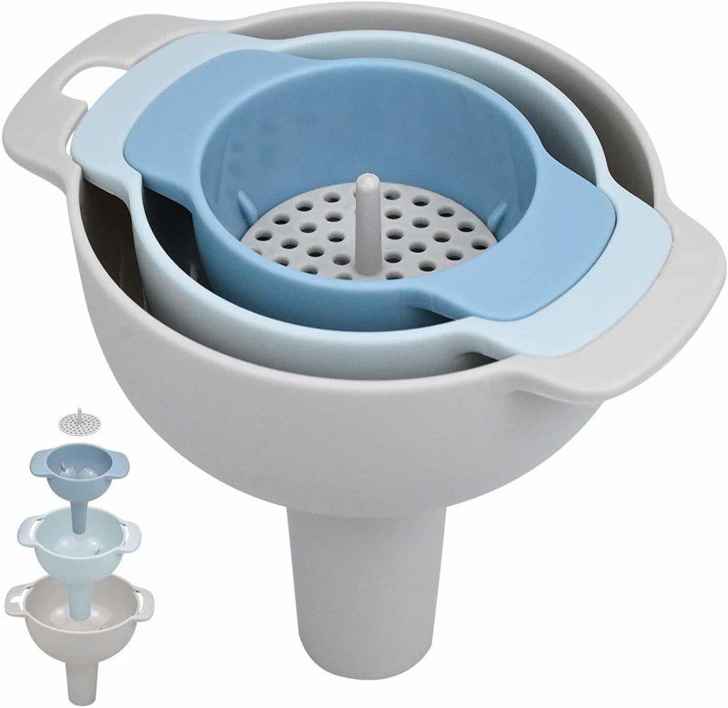 olwick 4 in 1 Multifunctional Kitchen Funnel Set with Handle and Removable Strainer Plastic Funnel  (Blue, Pack of 1)