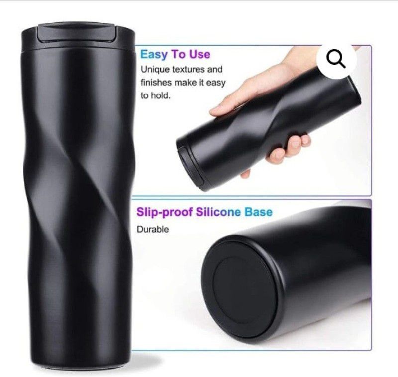 Pink Tokri Heavy Quality Glossy Bottle/Glass Hot & Cold Travel Mug | Multricolor 480 ml Flask  (Pack of 1, Black, Steel)
