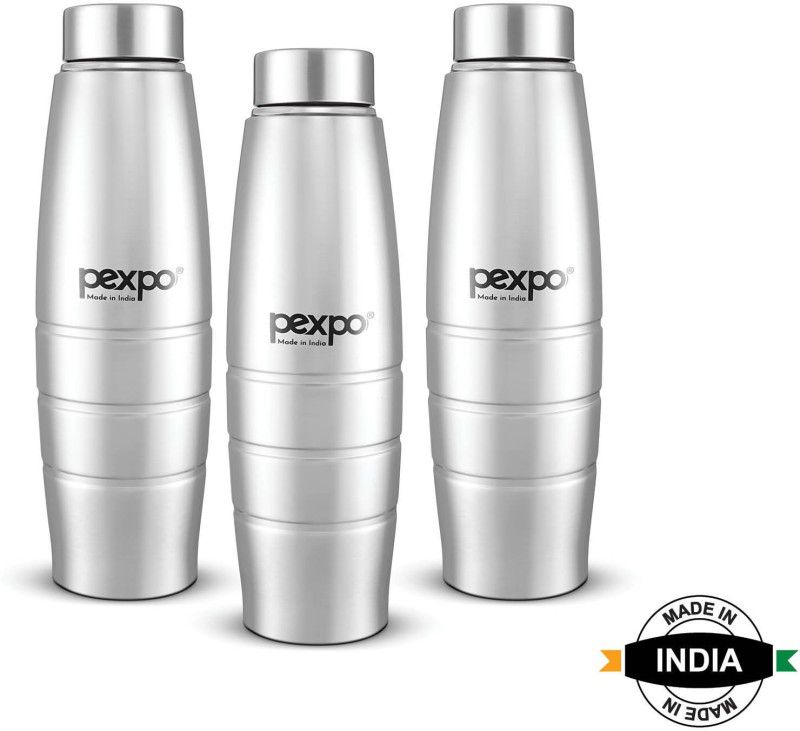 pexpo 1000 ml Fridge and Refrigerator Stainless Steel Water Bottle, Duro 1000 ml Bottle  (Pack of 3, Silver, Steel)