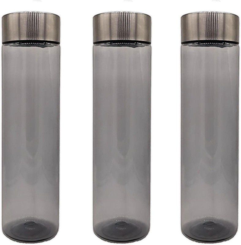 Smart Eye Unbreakable & Leak-Proof | Water Bottles for Kids - 1 Litre (Set of 3) 1000 ml Bottle  (Pack of 3, Grey, PET)