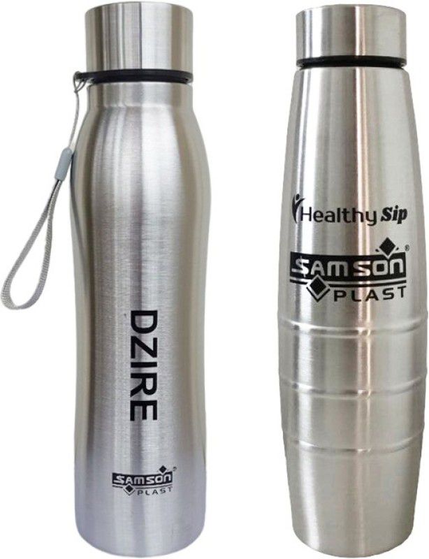 Dzire-Healthy Sip Stainless Steel Fridge Water Bottle 1000ml Combo(Pack of 2) 1000 ml Bottle  (Pack of 2, Silver, Steel)
