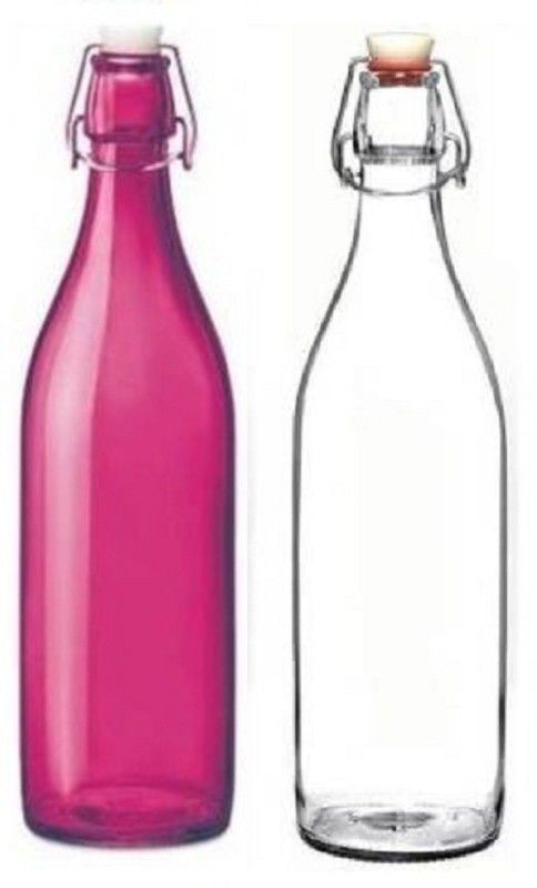 keshavmadhav Bottles set d8rj 1000 ml Bottle  (Pack of 2, Clear, Pink, Glass)