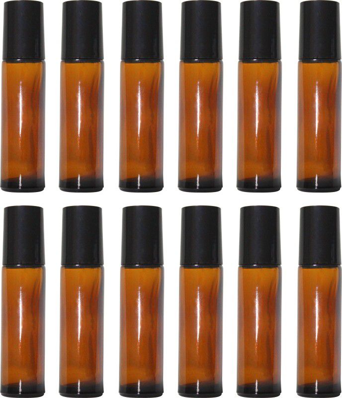 nsb herbals Empty Amber Glass Roll On Bottles for Essential Oils, Perfumes, Lip Balms, Aromas 9 ml Bottle  (Pack of 12, Brown, Glass)