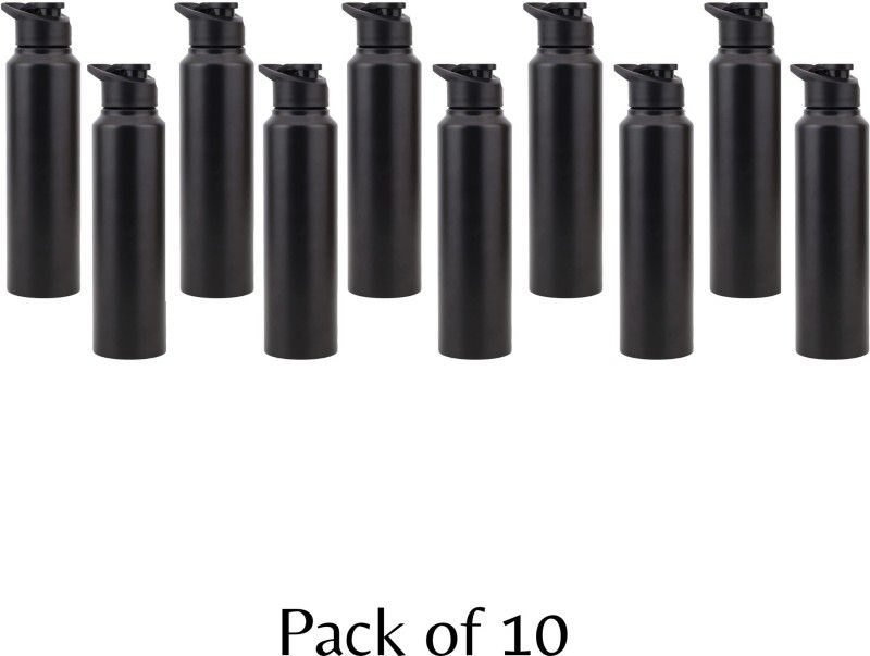 fastgear Pack of 10 Water Bottle with Sipper cap for Home/Office/Gym/SchoolKids(Black) 1000 ml Bottle  (Pack of 10, Black, Steel)