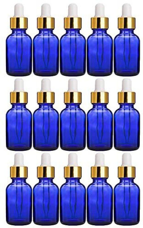 PHARCOS 15ML Blue Glass Bottle with Dropper plug+Gold ring+White Silicone Teat| 15 PCS 15 ml Bottle  (Pack of 15, Blue, Glass)
