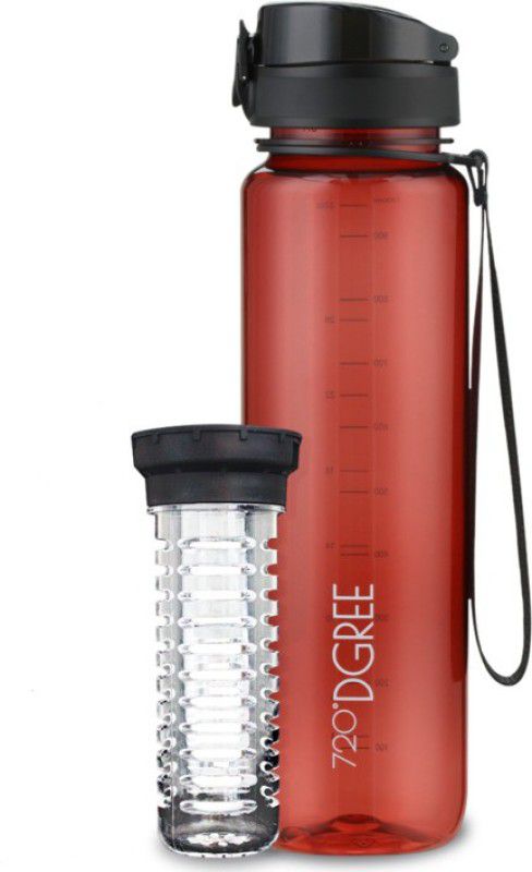 720°DGREE Fruit Infuser Sports Water Bottle | Detox Sipper for Kids & Adults 1000 ml Bottle  (Pack of 1, Red, Tritan)
