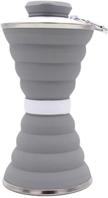 KolorFish Folding Water Bottle Telescopic Collapsible Outdoor Travel Mug Folding Cups 500 ml Bottle  (Pack of 1, Grey, Silicone)