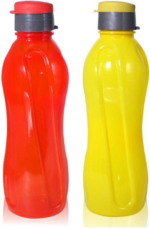Wonder Plastic Prime Thunder Fliptop Water Bottle, Set of 2 Pc, 1000 ml, Red Yellow Color 1000 ml Bottle  (Pack of 2, Red, Yellow, Plastic)