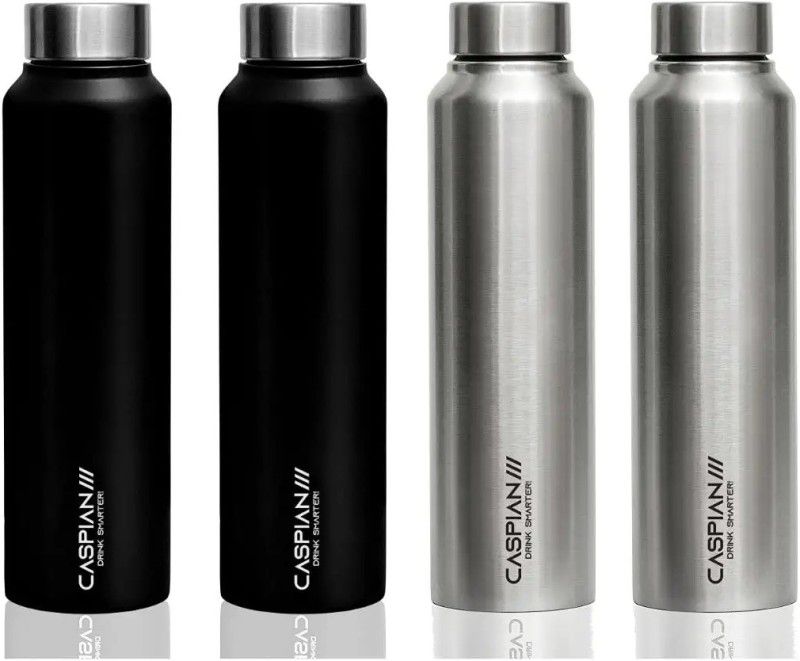 CASPIAN /// Astra Stainless Steel Fridge Water Bottle for Home Office School Kids Sports Gym 1000 ml Bottle  (Pack of 4, Black, Silver, Steel)