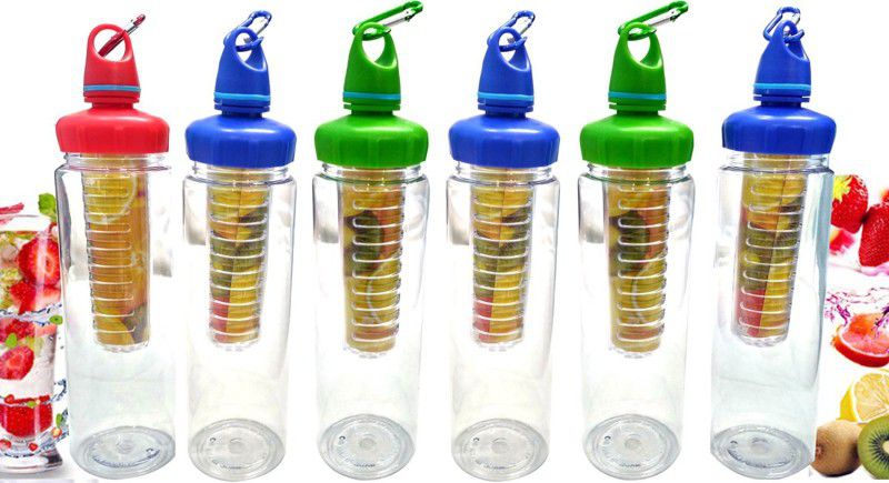 Prisha India Craft Fruit infuser water bottle BPA free Transparent Plastic Bottle | Capacity 700 ML | Pack of 6 700 ML Bottle  (Pack of 6, Multicolor, Plastic)