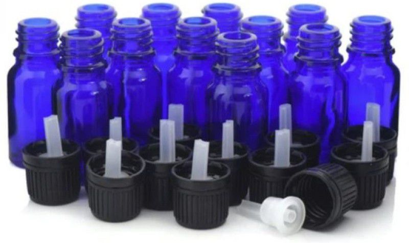 PHARCOS Blue Glass Bottle + Euro Dropper + Black Tamper Proof Cap (12) 15 ml Bottle 15 ml Bottle  (Pack of 12, Blue, Glass)