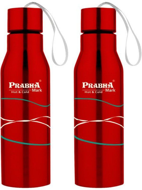 PRABHA Mark Red Double Wall Steel Water Bottle 2 Pcs Set 350ml for Home School & Kids 350 ml Bottle  (Pack of 2, Red, Steel)