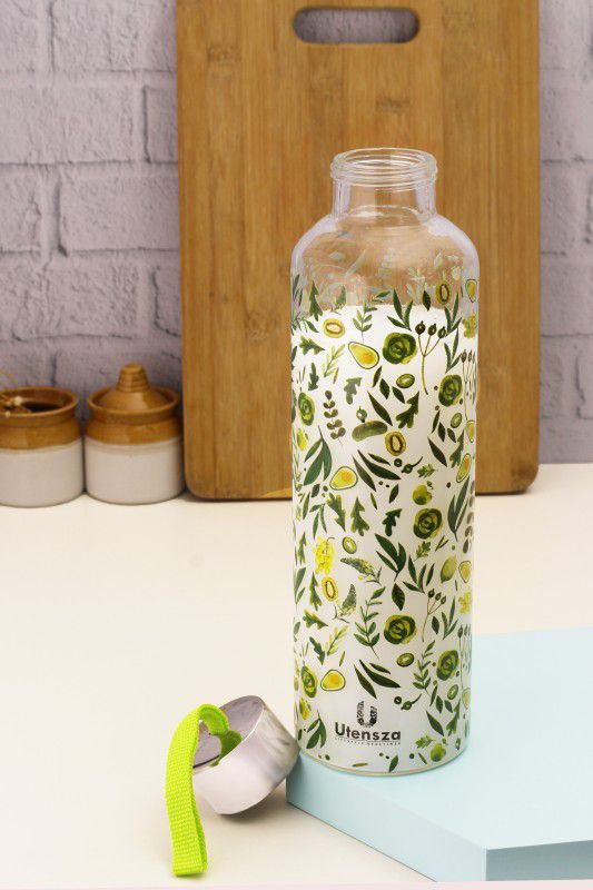 Utensza Borosilicate Glass bottle, for water juice & other beverages. Design Forest 1000 ml Bottle  (Pack of 1, Multicolor, Glass)