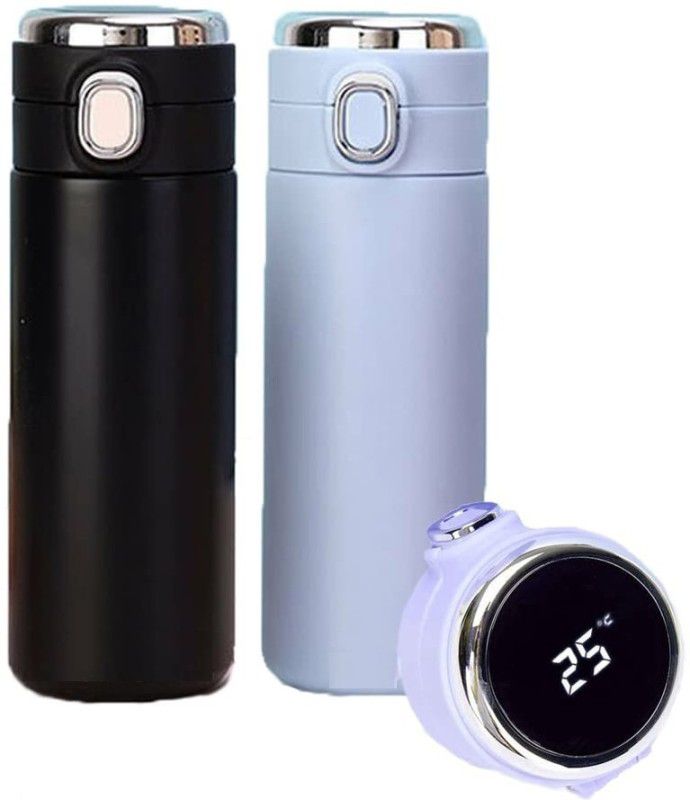 ICONIX SUS304 Stainless Steel Flask Temperature Bottle Hot & Cold BPA Free combo 400 ml Flask  (Pack of 2, Black, Blue, Steel)