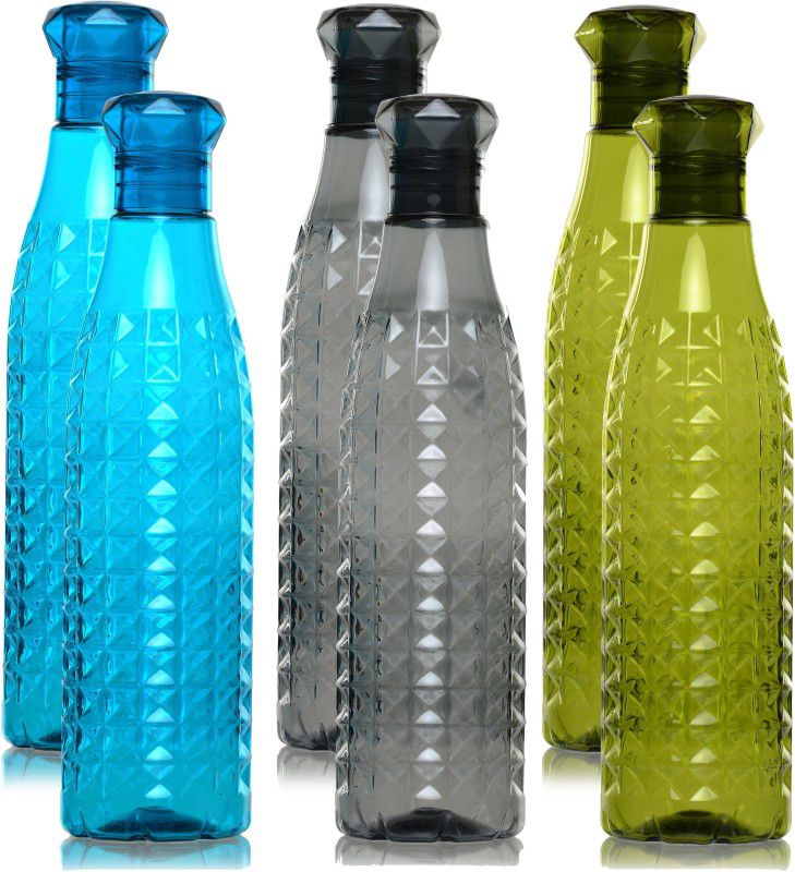 Daimond Shape Cap 1000 ml Bottle  (Pack of 6, Black, Green, Blue, Plastic)