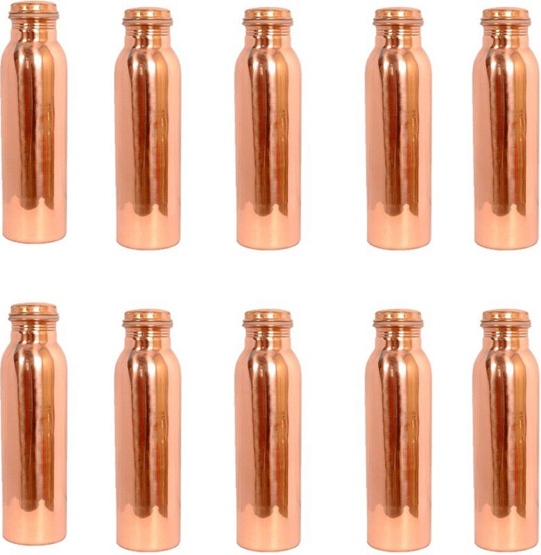 Dots Handmade Plain Copper Bottle 10000 ml Bottle (Pack of 10, Copper, Copper) 1000 ml Bottle  (Pack of 10, Copper, Copper)
