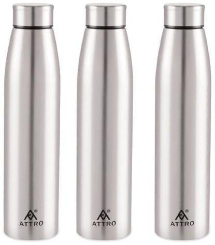 ATTRO Sleek Stainless Steel Water Bottle,Set of 3,1000 ml,Silver 1000 ml Bottle  (Pack of 3, Silver, Steel)