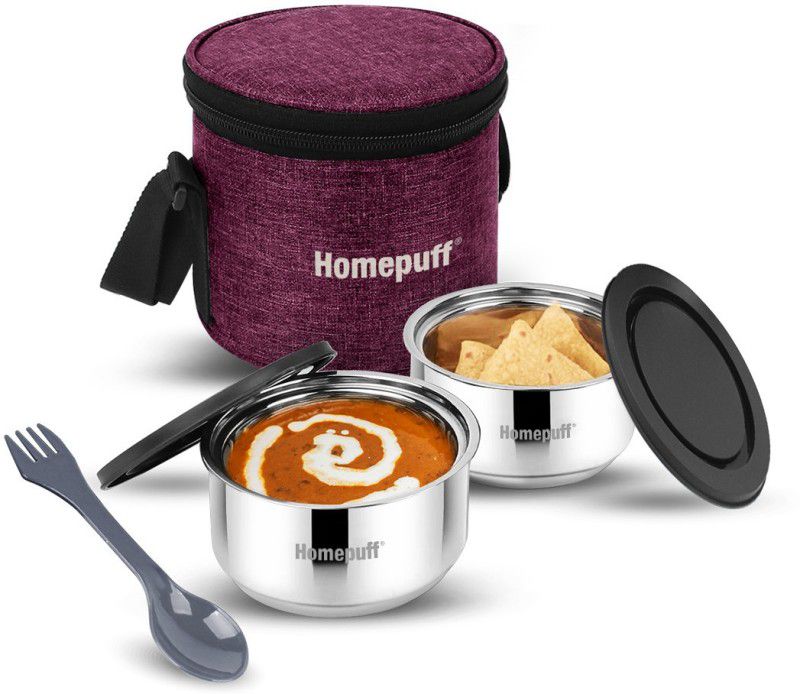 Home Puff Set of 2 Stainless Steel Insulated Lunch Box with Maroon Bag (325mlx2) 2 Containers Lunch Box  (650 ml, Thermoware)