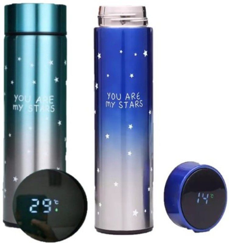 ICONIX Temperature Bottle You are my Star Double Wall Stainless Steel Hot & Cold combo 500 ml Flask  (Pack of 2, Blue, Green, Steel)