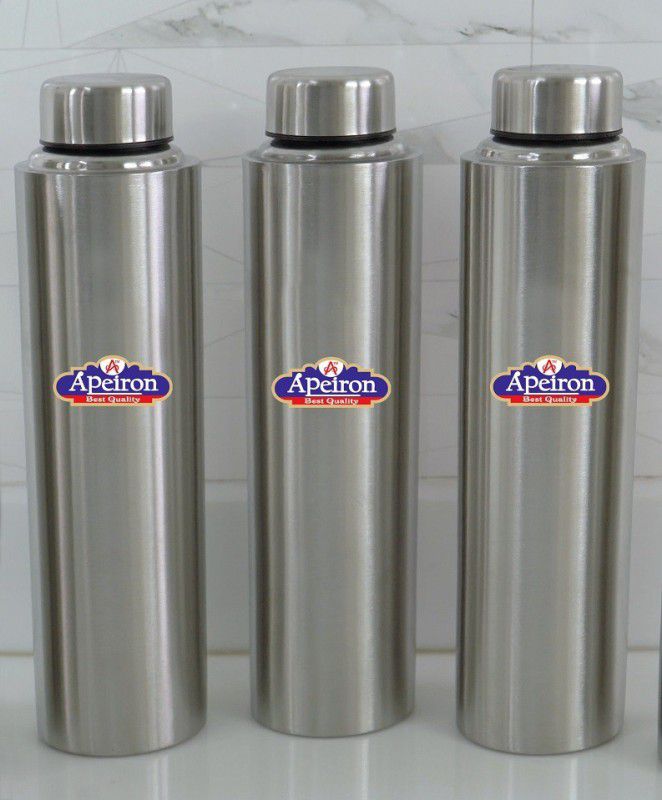 Apeiron Matt Fridge Water Bottle 1000 ml Bottle  (Pack of 3, Silver, Steel)