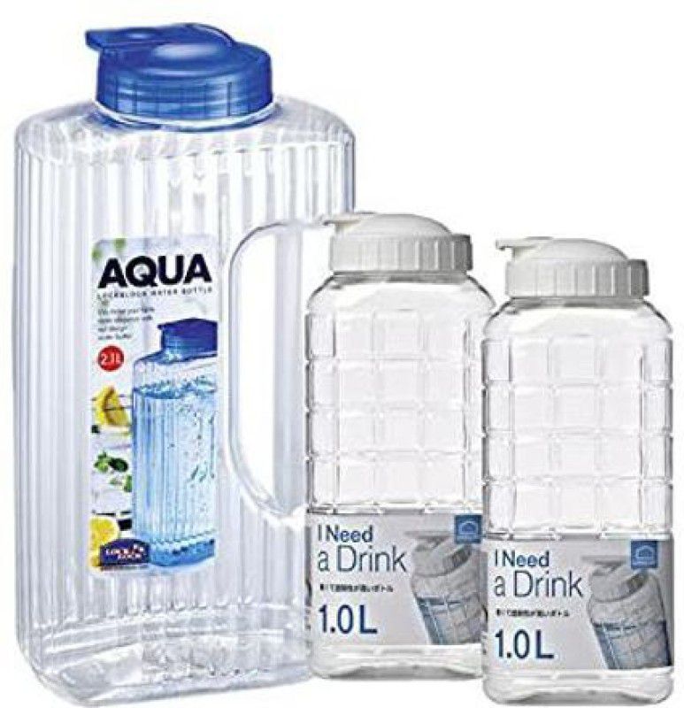 LOCK & LOCK Plastic Refrigerator Water Bottle Set with Flip-Top Cap (HAP810*2+HAP736) 3100 ml Bottle  (Pack of 3, Clear, Plastic)