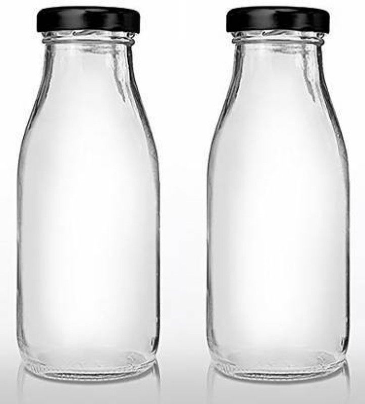 RKFancyLight clear hygiene glass water milk juice multipurpose bottle with golden lid 2(500ml0 500 ml Bottle  (Pack of 2, Clear, Glass)
