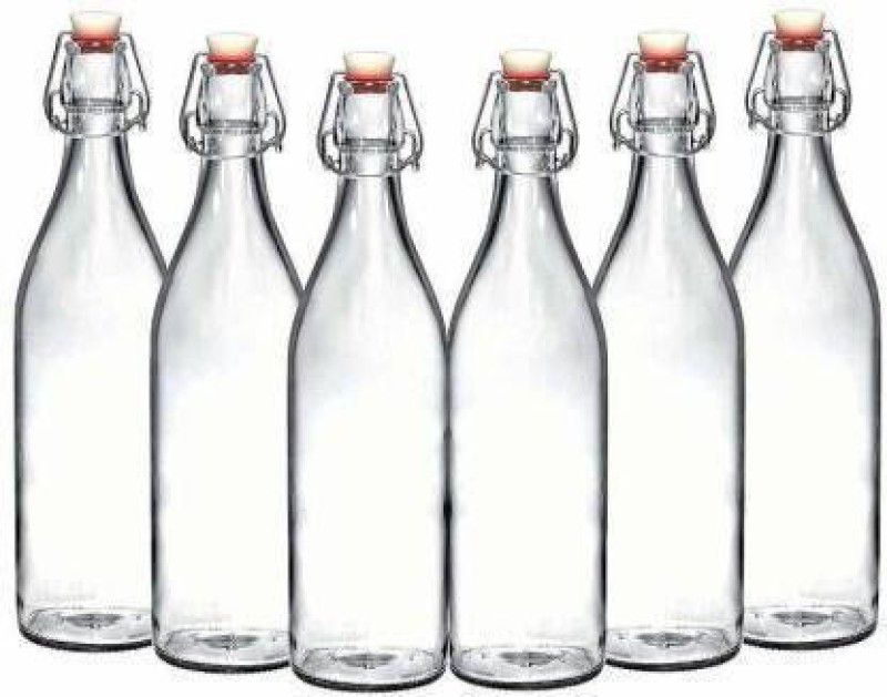 RKFancyLight GLOSSY CLEAR GLASS WATER/JUICE BOTTLES FOR MULTIPURPOSE BO1 1000 ml Bottle  (Pack of 6, Clear, Glass)