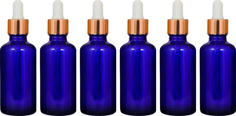 nsb herbals Blue Glass Bottle + Gold Dropper for Essential Oil, DIY Perfume, Multipurpose Use 50 ml Bottle  (Pack of 6, Blue, Glass)