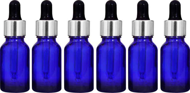 nsb herbals Blue Glass Bottle + Silver Dropper for Essential Oil, DIY Perfume,Multipurpose Use 15 ml Bottle  (Pack of 6, Blue, Glass)