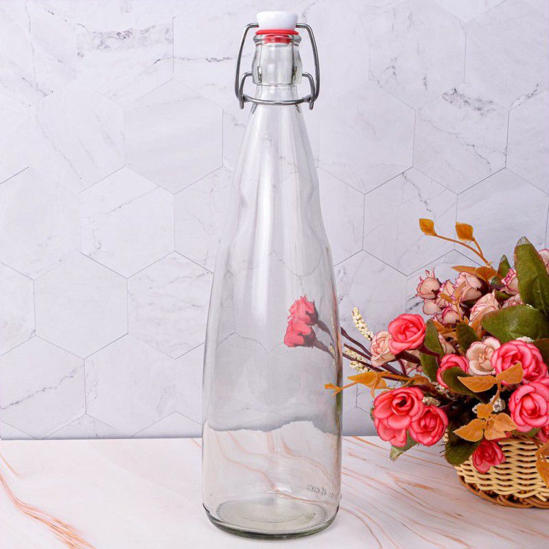 Deco Pride Flip Clip Cap Bottle, Plain Transparent Clip Bottle 1000, Pack Of 4 1000 ml Bottle  (Pack of 4, Clear, Glass)