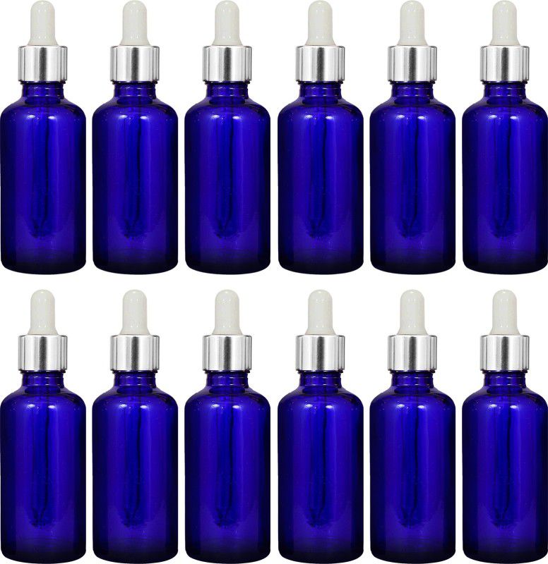 nsb herbals Blue Glass Bottle + Silver Dropper for Essential Oil, DIY Perfume,Multipurpose Use 50 ml Bottle  (Pack of 12, Blue, Glass)