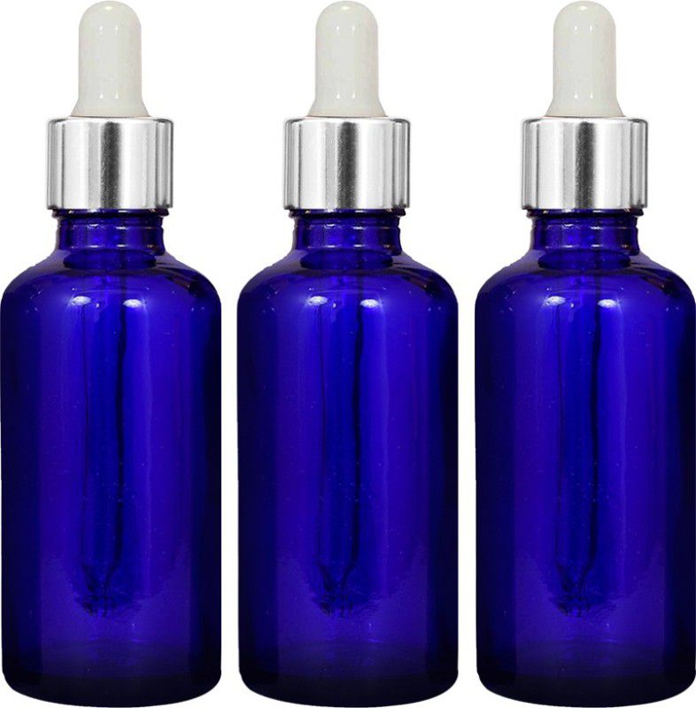 nsb herbals Blue Glass Bottle + Silver Dropper for Essential Oil, DIY Perfume,Multipurpose Use 50 ml Bottle  (Pack of 3, Blue, Glass)