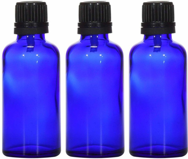 nsb herbals Blue Glass Bottle + Euro Dropper for Essential Oil, DIY Perfume, Multipurpose Use 50 ml Bottle  (Pack of 3, Blue, Glass)