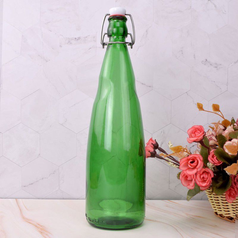 Deco Pride Flip Clip Cap Bottle, Plain Green Clip Bottle 1000, Pack Of 4 1000 ml Bottle  (Pack of 4, Green, Glass)