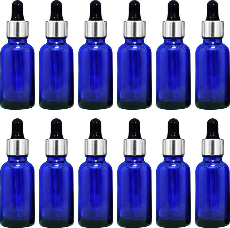 nsb herbals Blue Glass Bottle + Silver Dropper for Essential Oil, DIY Perfume,Multipurpose Use 30 ml Bottle  (Pack of 12, Blue, Glass)