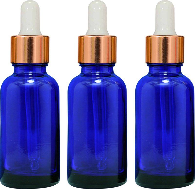 nsb herbals Blue Glass Bottle + Gold Dropper for Essential Oil, DIY Perfume, Multipurpose Use 30 ml Bottle  (Pack of 3, Blue, Glass)