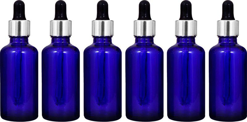 nsb herbals Blue Glass Bottle + Silver Dropper for Essential Oil, DIY Perfume,Multipurpose Use 50 ml Bottle  (Pack of 6, Blue, Glass)