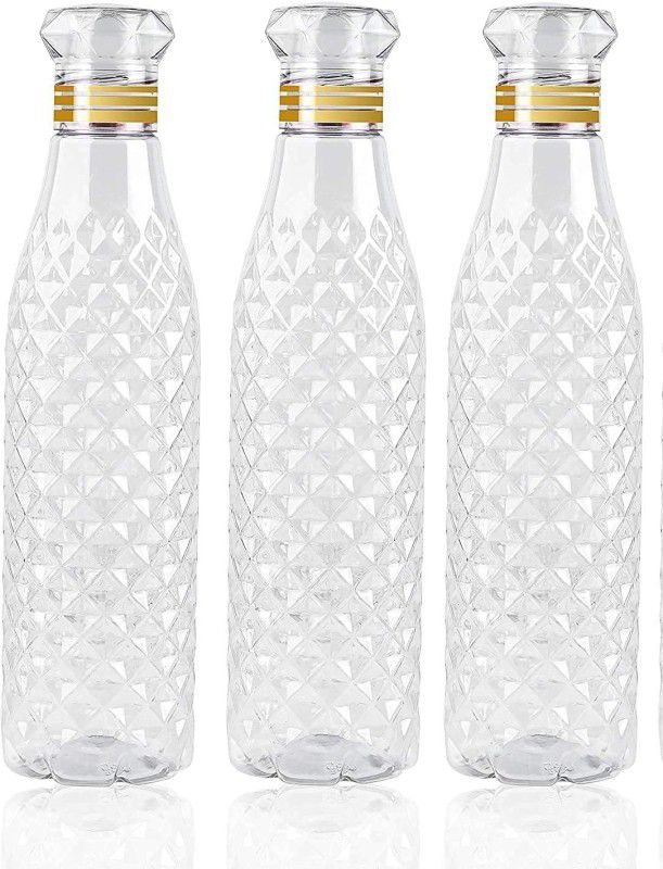 Lonekart PACK OF 3 Diamond Design Water Bottle with diamond cap 3000 ml Bottle  (Pack of 3, Clear, Plastic)