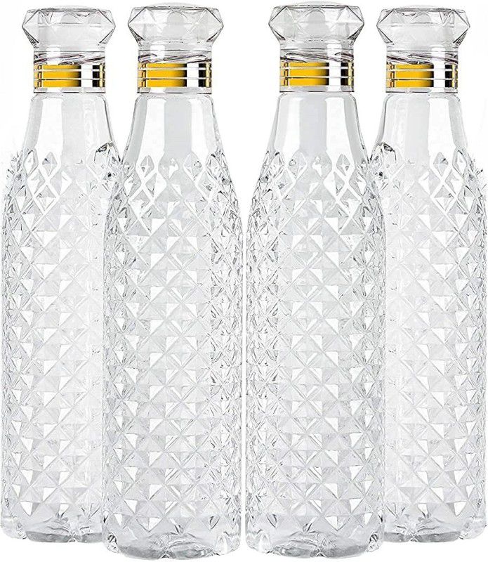Onehut Pack Of 4 Transparent Water Bottle Crystal Diamond Design with diamond cap 4000 ml Bottle  (Pack of 4, White, Plastic)