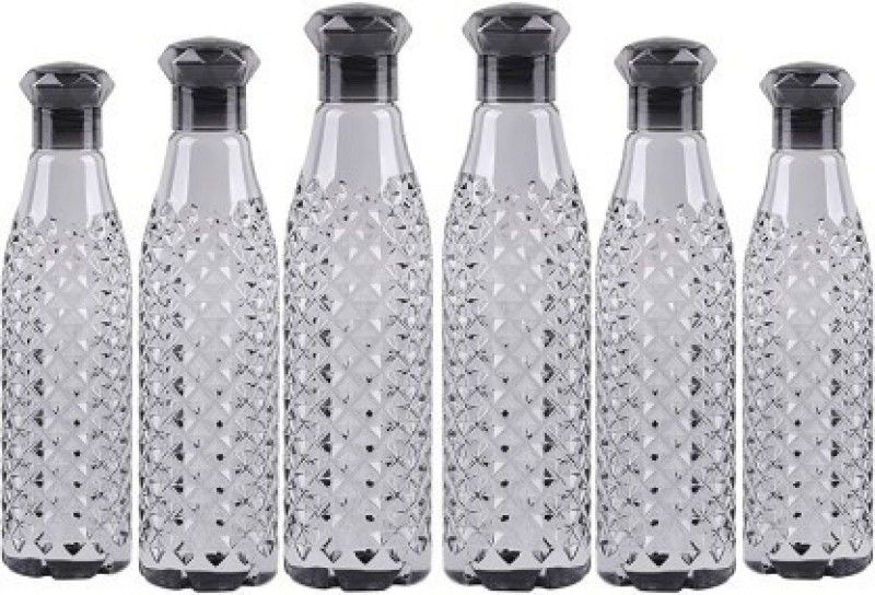 Philocaly Enterprise Crystal Water Bottle for Fridge, for Home Office Gym School Boy, Unbreakable 1000 ml Bottle  (Pack of 6, Black, PET)