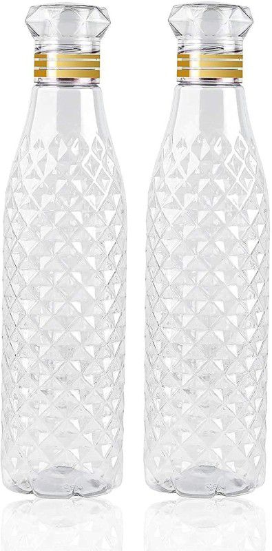 Onehut Pack Of 2 Transparent Water Bottle Crystal Diamond Design with diamond cap 2000 ml Bottle  (Pack of 2, White, Plastic)