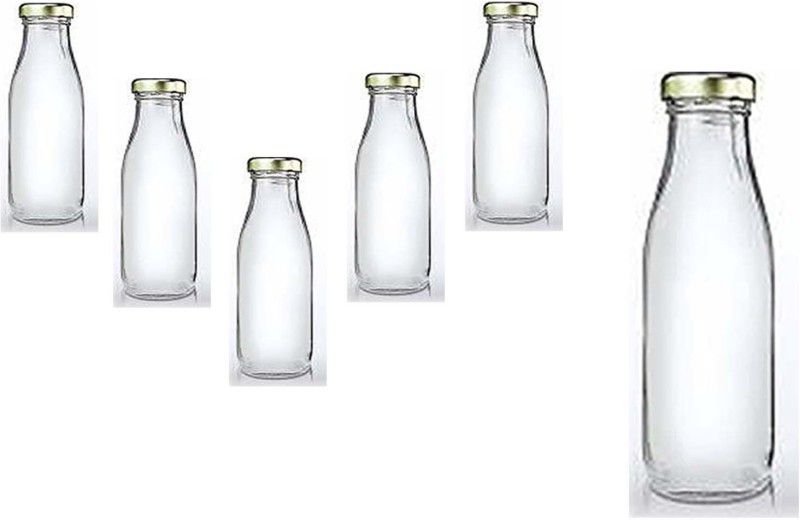 RKFancyLight clear hygiene glass multipurpose bottle with golden lid 1(1000ml)+5(500ml) 1000 ml Bottle  (Pack of 6, Clear, Gold, Glass)