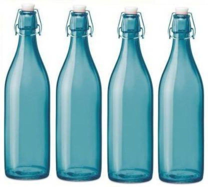 RKFancyLight GLOSSY CLEAR GLASS WATER/JUICE BOTTLES FOR MULTIPURPOSE BO20 1000 ml Bottle  (Pack of 4, Blue, Glass)
