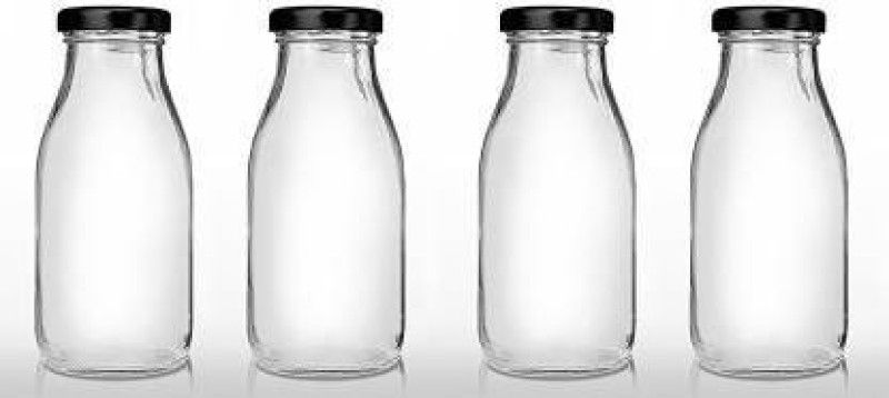 RKFancyLight clear hygiene glass water milk juice multipurpose bottle with golden lid 4(500ml) 500 ml Bottle  (Pack of 4, Clear, Glass)