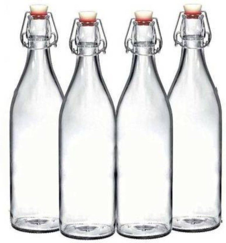 RKFancyLight GLOSSY CLEAR GLASS WATER/JUICE BOTTLES FOR MULTIPURPOSE BO4 1000 ml Bottle  (Pack of 4, Clear, Glass)