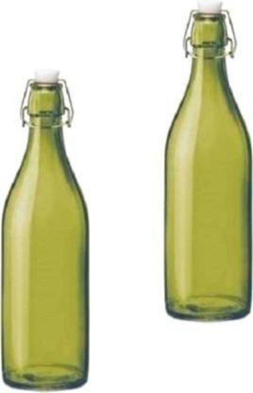 RKFancyLight GLOSSY CLEAR GLASS WATER/JUICE BOTTLES FOR MULTIPURPOSE BO16 1000 ml Bottle  (Pack of 2, Green, Glass)