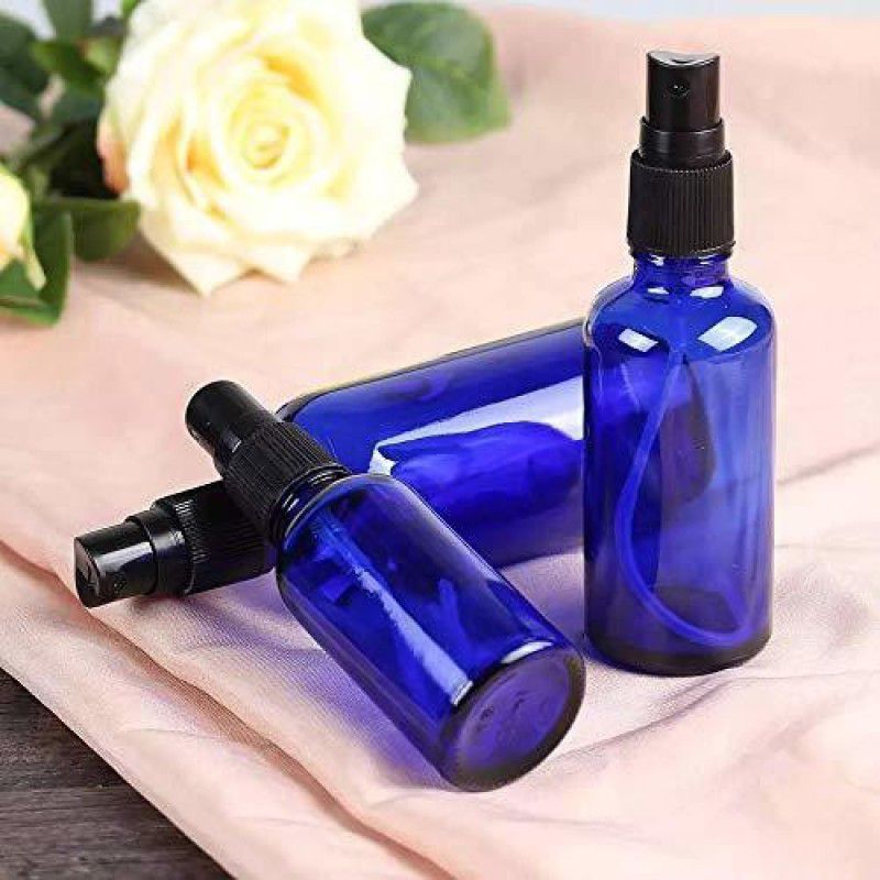 JARBAZAAR BLUE Round glass Bottle with Spray Pump for Multi use DIY Perfume 6 PCS 30 ml Spray Bottle  (Pack of 6, Blue, Glass)
